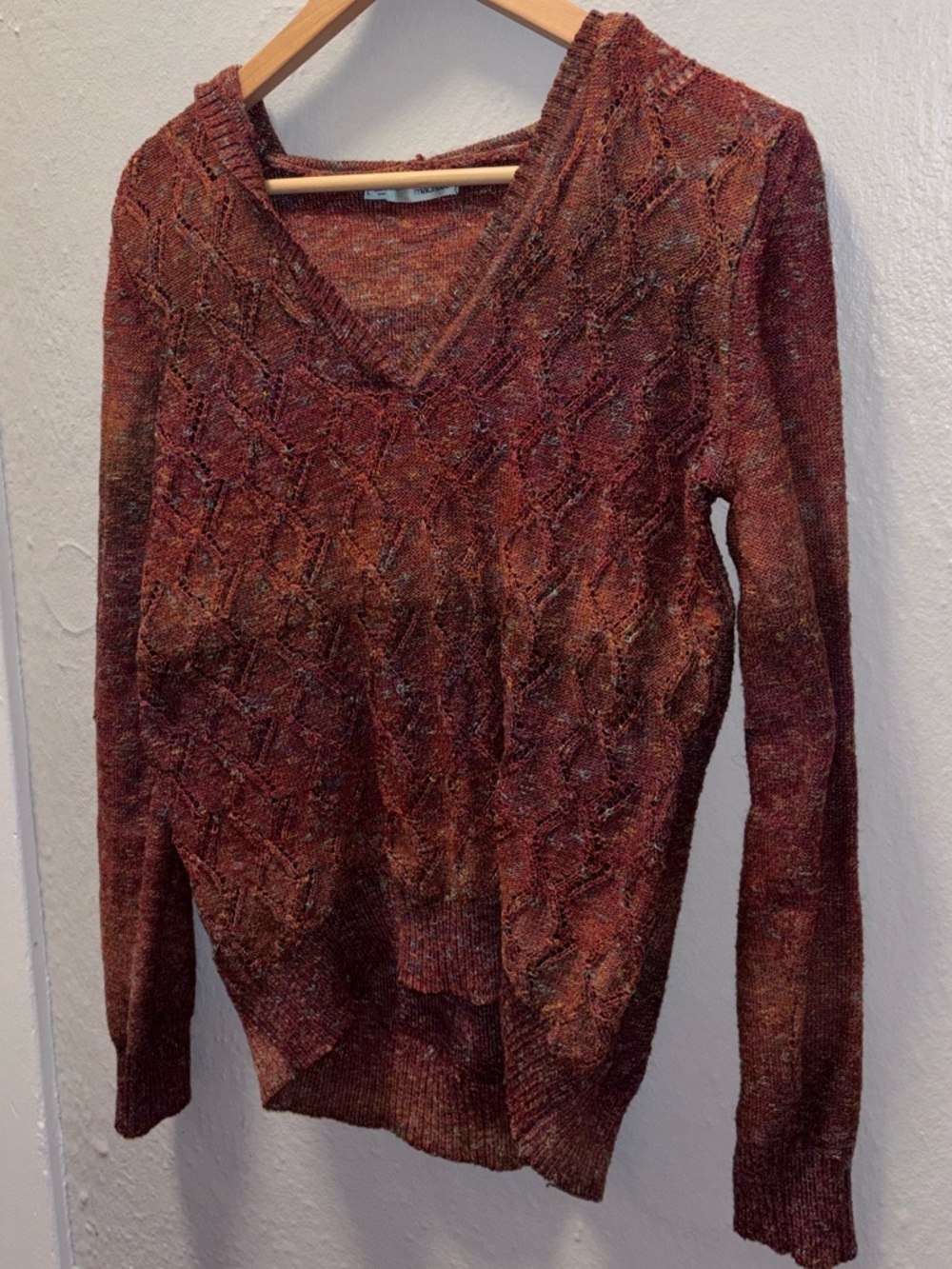 Maurices Rust Multi V-Neck Cable Knit Sweater